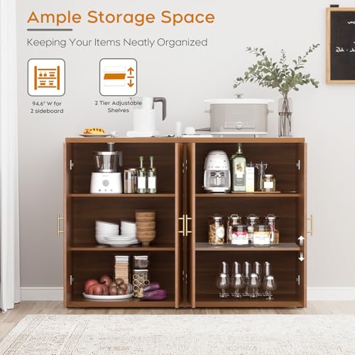 Walnut Accent Fluted Sideboard Buffet Cabinet with Storage and 4 Doors, view 7