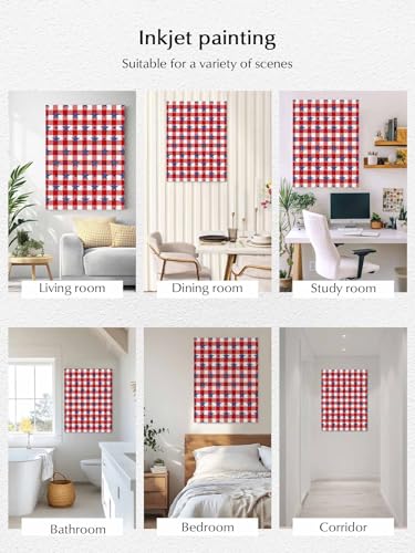 NuYeBiofx National Flag Day Canvas Wall Art Prints,30"x20" Framed Picture Artwork Patriotic Stars on Buffalo Tartan Lattice Printed Canvas Oil Painting for Living Room Bedroom Office,Ready to Hang