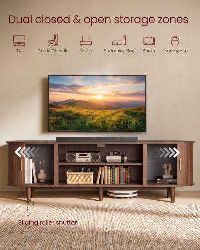 70 Inch TV Stand, Mid Century Entertainment Center with Storage, view 5
