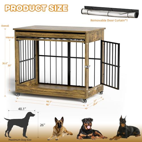 46" Large Dog Crate Furniture, Double Door Wooden Indoor Dog Kennel Furniture, view 5