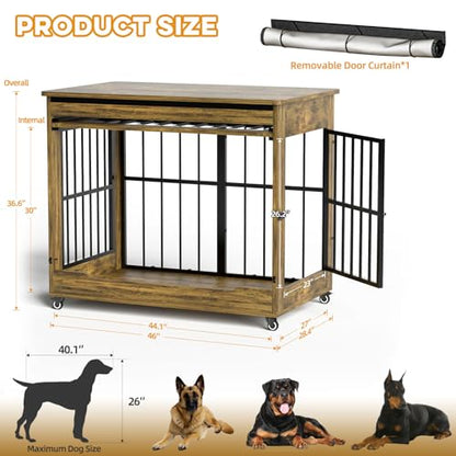 46" Large Dog Crate Furniture, Double Door Wooden Indoor Dog Kennel Furniture, view 5