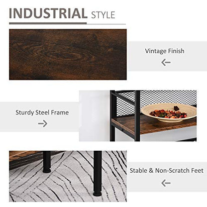 Black three tier industrial metal and wood console table, view 7