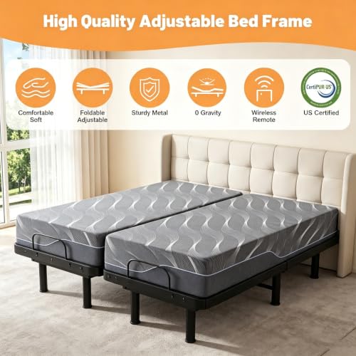 Premium Split King Adjustable Bed Frame with 12" Mattres, view 4
