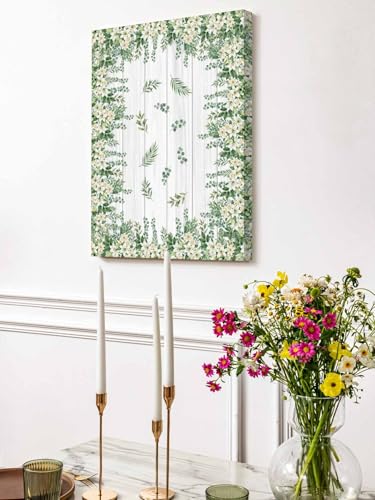 NuYeBiofx Country White Green Flower Leaf Canvas Wall Art Prints,30"x20" Framed Picture Artwork Farmhouse Wood Board Plant Printed Canvas Oil Painting for Living Room Bedroom Office,Ready to Hang