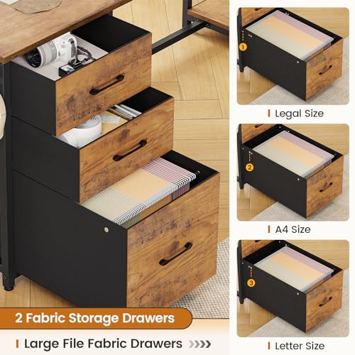 58'' L Shaped Computer Office Desk with 3 Drawers and Bookshelf, view 5