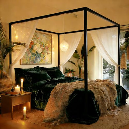 Canopy Bed Frame, Four Poster Platform Bed with USB Charging Station, view 8