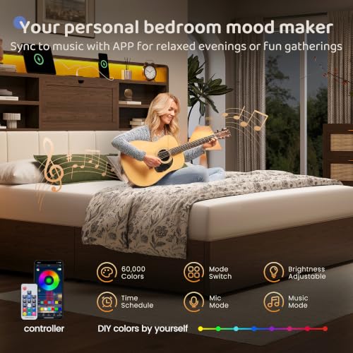King Size Wooden Bed Frame with 4 Storage Drawers and 51.3" Tall Hidden Storage, view 7