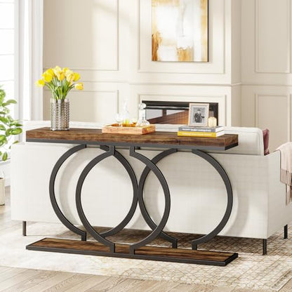 Tribesigns Industrial Console Table, 55 inch Rustic Entryway Table with Geometric Metal Frame, Narrow Wood Accent Sofa Table for Living Room, Entrance, Hallway, Rustic Brown