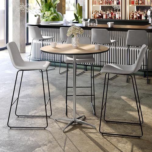 Lars 36'' Round Wood Cocktail Table with 30'' and 42'' Columns, Wood Bar Height Table for Commercial or Residential Use, Natural