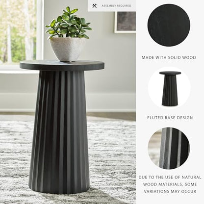 Signature Design by Ashley Ceilby Contemporary Accent Table with Fluted Base Design Wire-Brushed Effect, Solid Wood Construction, Black, 14" W x 14" D x 21.13" H