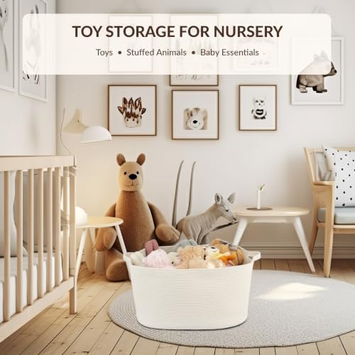 Large Rectangle Blankets Basket Living Room 22"x17"x12" Woven Cotton Rope Storage Baskets for Nursery Toy Baskets for Kids and Dogs Laundry Basket Bin for Clothes Towels white