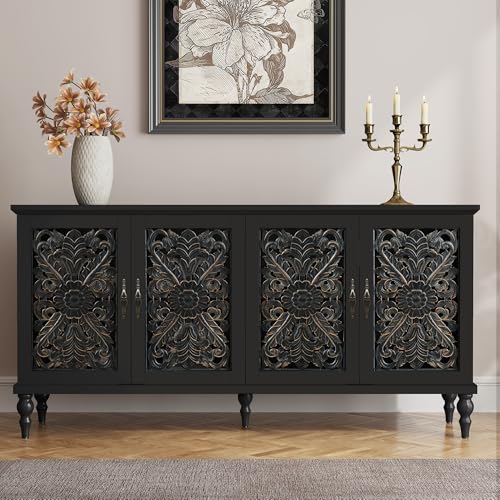 61.8" Hollow Carved Accent Cabinet with 4 Doors for Living Room, view 2