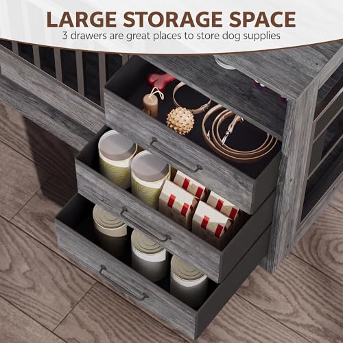 Dog Crate for 2 Large Dogs, Double Dog Crate Furniture 68.9" Grey, view 4
