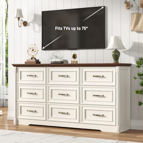 Farmhouse Wood 9 Drawer Dresser for Bedroom, view 7