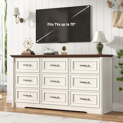 Farmhouse Wood 9 Drawer Dresser for Bedroom, view 7