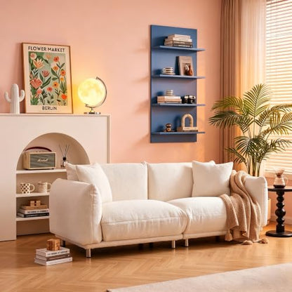87.4" Oversized Couch, Comfy Mid Century Modern Couch for Living Room, 3-Seater Deep Seat Teddy Sherpa Couch with Metal Legs & 2 Pillows, Cream White Oversized Loveseat Sofa for Apartment, Office