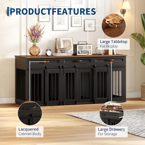 71'' Large Dog Crate for 2 Dogs,Dog Crate with 3 Drawer, view 4