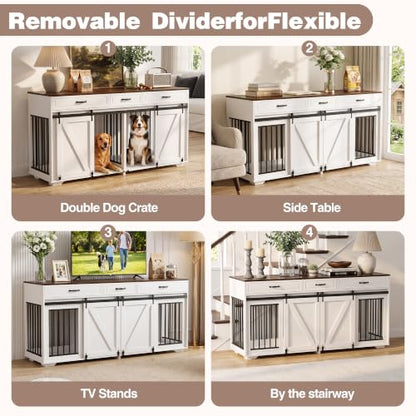 Double Dog Crate Furniture, 71" TV Stand Kennel for 2 Dogs, view 7