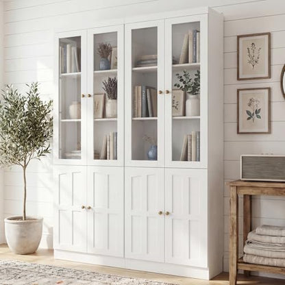 80" Bookshelf with Glass Doors and Adjustable Shelves, Set of 2, view 2
