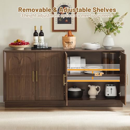 Arched Sideboard Buffet Cabinet with Storage, Walnut, view 5