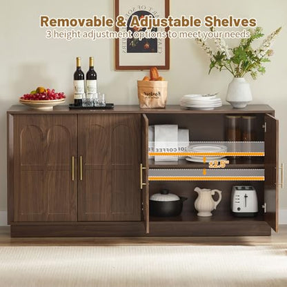 Arched Sideboard Buffet Cabinet with Storage, Walnut, view 5