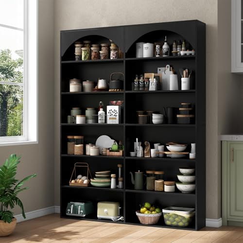 70.8’’ Tall Bookshelf and Bookcase, 7-Tier Double Wide Bookcase Modern Large Open Display Shelves with Curved Baffle for Home Office Living Room (Black)