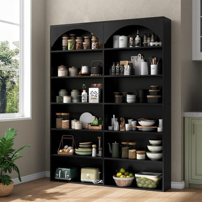 70.8’’ Tall Bookshelf and Bookcase, 7-Tier Double Wide Bookcase Modern Large Open Display Shelves with Curved Baffle for Home Office Living Room (Black)