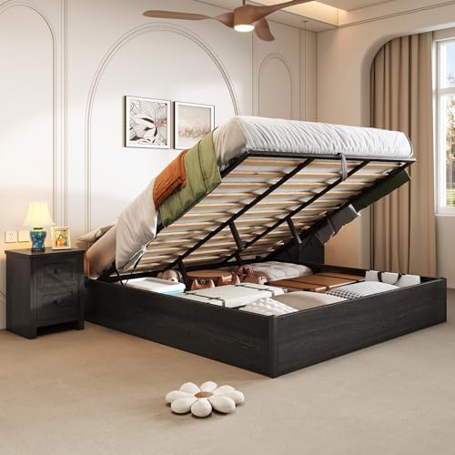 King Lift Up Storage Bed Frame, Dark Oak, view 6