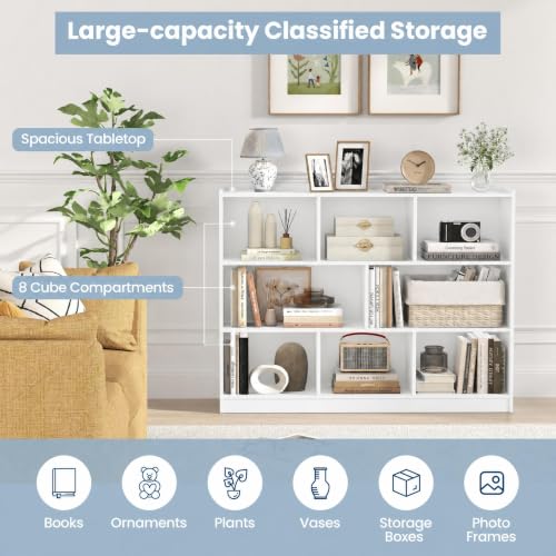8-Cube Bookcase, Wood 3 Tier Open Storage Bookshelf, view 6