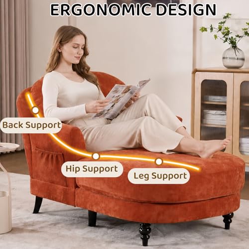 Chaise Lounge Chair Indoor, 59.8" Oversized Reading Chair, Orange, view 5