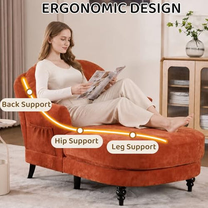 Chaise Lounge Chair Indoor, 59.8" Oversized Reading Chair, Orange, view 5