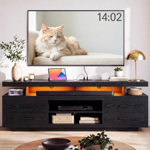 70" TV Stand for TVs up to 80", LED Entertainment Center, Black, view 2