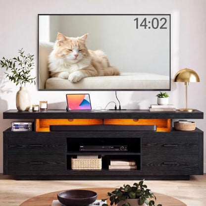 70" TV Stand for TVs up to 80", LED Entertainment Center, Black, view 2