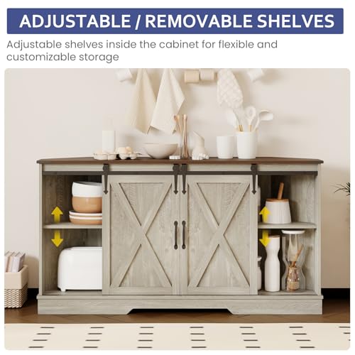 Corner TV Stand, 58" Farmhouse Entertainment Center W/ Barn Door, Wash Grey, view 8