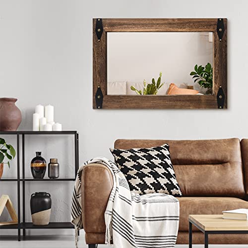 Rustic Wood Framed Mirror 26x40 Inch, Rectangular Bathroom, Arrow | Extra large wood framed vanity mirror for farmhouse bathroom, bedroom, living room, entryway, vertical or horizontal