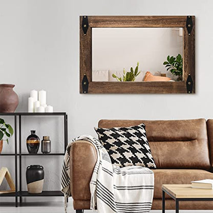 Rustic Wood Framed Mirror 26x40 Inch, Rectangular Bathroom, Arrow | Extra large wood framed vanity mirror for farmhouse bathroom, bedroom, living room, entryway, vertical or horizontal
