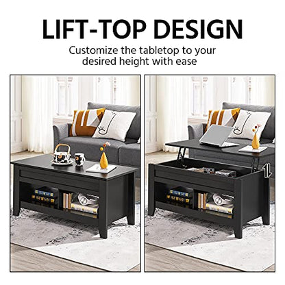 Yaheetech 41in Coffee Table and 2PCS Side Tables Set, Lift Top with Compartment and 3 Tier End Table with Storage Shelf, Living Room Coffee Table with Sofa, Black