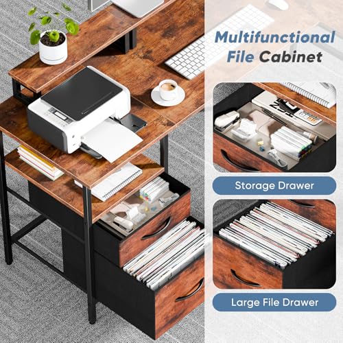 62” L Shaped Desk with Drawers and Power Outlet, Rustic Brown, view 5