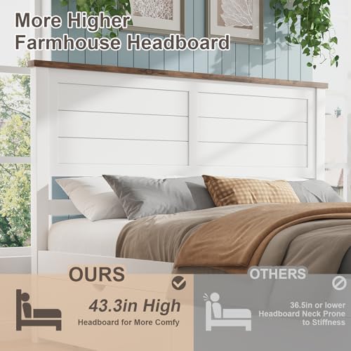 Wooden queen bed frame in beige with headboard, view 4