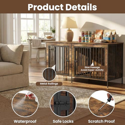 Dog Crate Furniture 78" Heavy Duty for 2 Large Dog, view 5