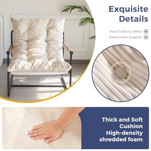 Modern Accent Chair, Comfy Living Room Chair with Metal Frame Wooden Armrest, Upholstered Armchair with Soft Cushion for Bedroom Balcony Lounge Reading Room, Beige