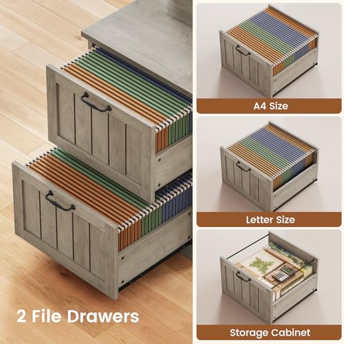 Farmhouse 63" L Shaped Desk with Drawers and Storage Cabinet, view 4