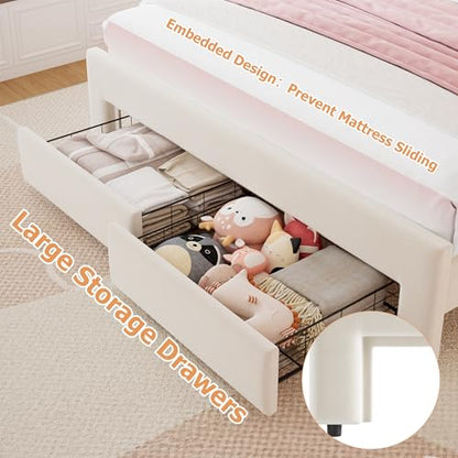 Queen Upholstered LED Bed Frame with 2 Storage Drawers and Adjustable Chic, view 5