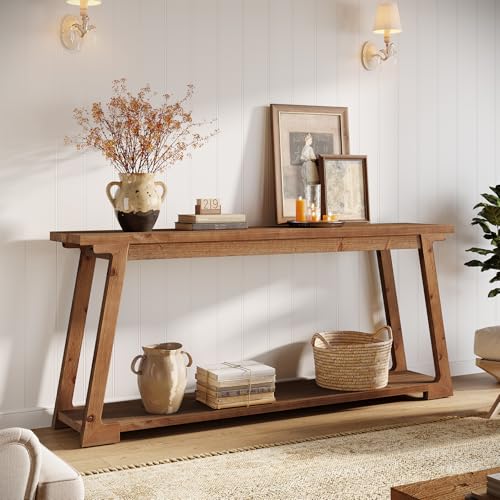 Solid Wood Console Table, 63-Inch Long Couch Table Behind Sofa with 2-Tier Storage, Narrow Entryway Accent Furniture for Living Room, Hallway, Entrance, Foyer (Natural)