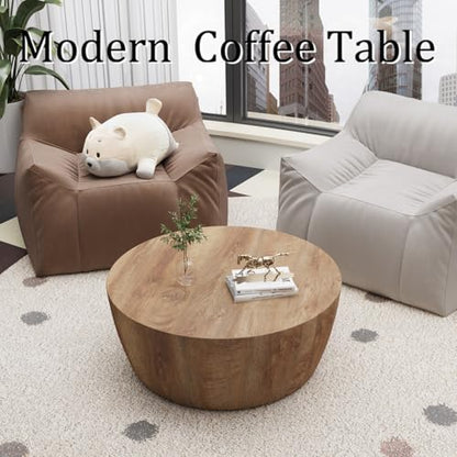 Wooden Coffee Table Modern Coffee Table Rustic Center Table with Metal Leg for Living Room Reception Room Office (Wood, Round)