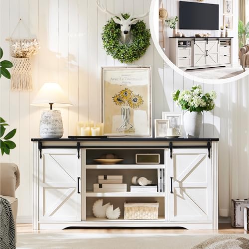 66“TV Stand, 32" Tall Entertainment Center w/4 Drawers & Sliding Barn Door, view 4