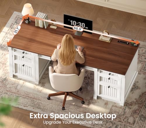 67" Office Executive Desk with 4 Drawers, Storage Cabinet & Outlet, view 5