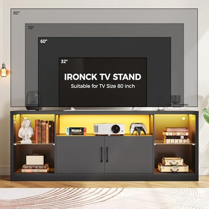 69" TV Stand for TVs up to 80", LED Entertainment Center, Black, view 5