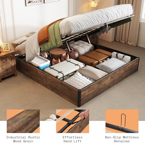 King Lift Up Storage Bed Frame, Rustic Brown, view 7