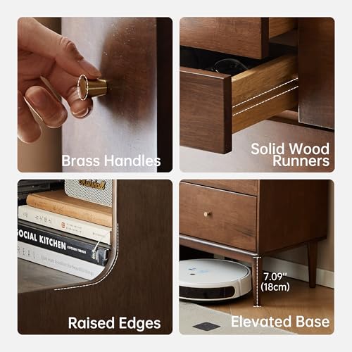 Solid Wood Nightstand, 6 Drawer with Open Shelve, view 5